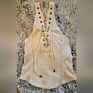 Free People Cream Lace-Up Tank Top